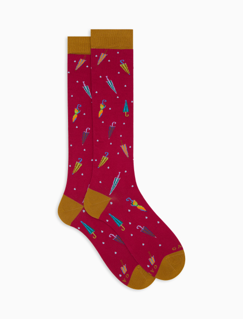 Women's long socks in fuchsia cotton with colorful umbrella pattern - Socks | Gallo 1927 - Official Online Shop