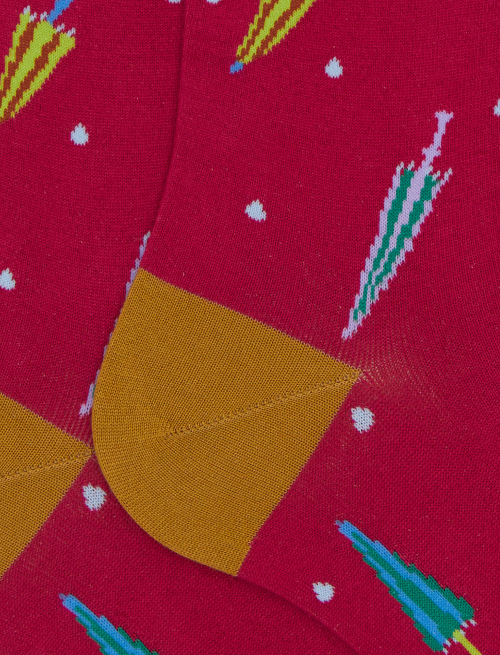 Women's long socks in fuchsia cotton with colorful umbrella pattern - Socks | Gallo 1927 - Official Online Shop