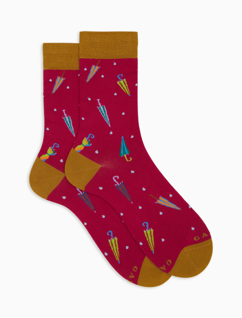 Women's short socks in fuchsia cotton with colorful umbrella pattern - Socks | Gallo 1927 - Official Online Shop
