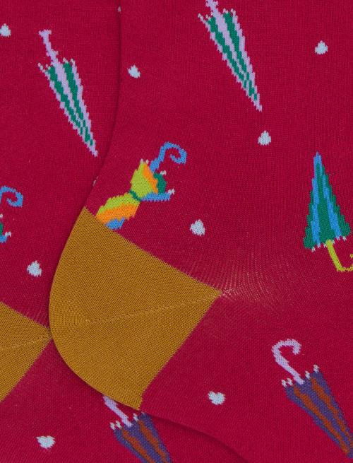 Women's short socks in fuchsia cotton with colorful umbrella pattern - Socks | Gallo 1927 - Official Online Shop