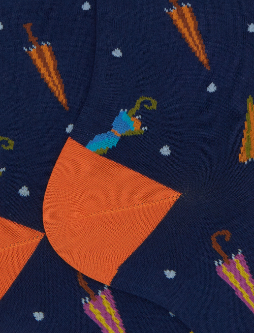Women's short socks in blue cotton with colorful umbrella pattern - Socks | Gallo 1927 - Official Online Shop