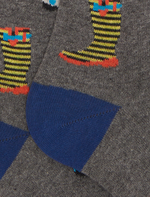 Men's gray cotton patterned knee-high socks with rain boots - Long | Gallo 1927 - Official Online Shop