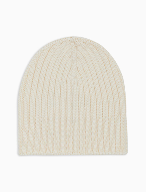 Kids' white ribbed wool, silk, and cashmere cap in solid color - Accessori | Gallo 1927 - Official Online Shop