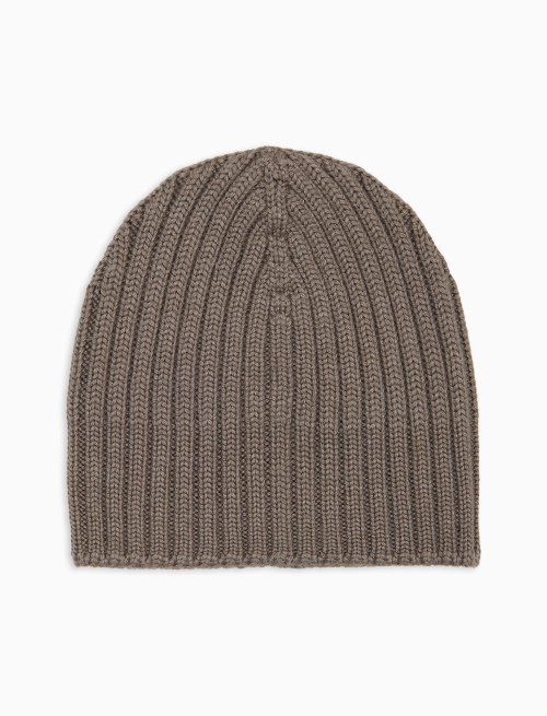 Kids' hat in plain ribbed beige wool, silk and cashmere - Accessori | Gallo 1927 - Official Online Shop
