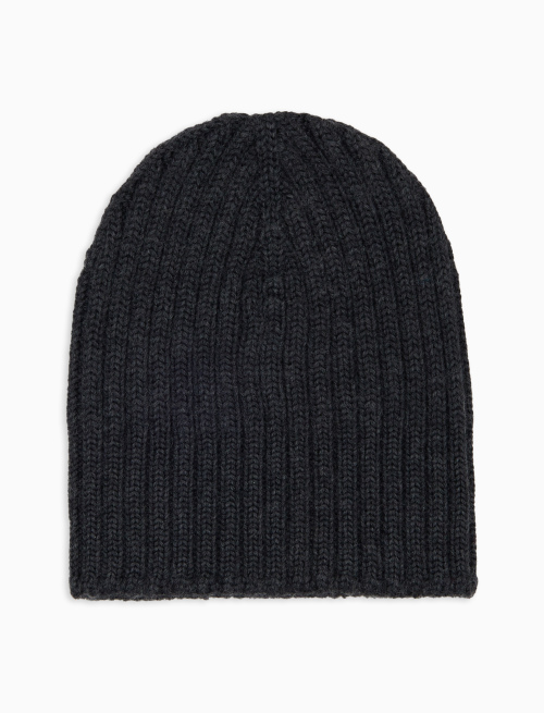 Kids' hat in plain ribbed gray wool, silk and cashmere - Accessori | Gallo 1927 - Official Online Shop