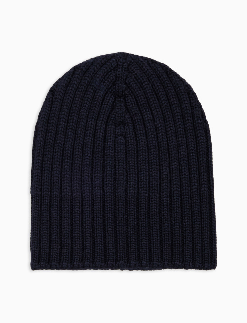 Kids' hat in plain ribbed blue wool, silk and cashmere - Accessori | Gallo 1927 - Official Online Shop