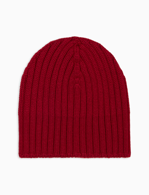 Kids' hat in red ribbed wool, silk and cashmere, plain - Accessori | Gallo 1927 - Official Online Shop