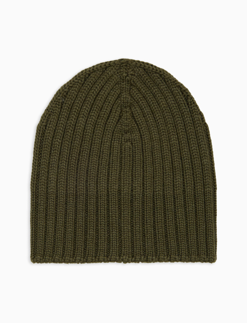 Kids' hat in green ribbed wool, silk and cashmere, plain - Accessori | Gallo 1927 - Official Online Shop