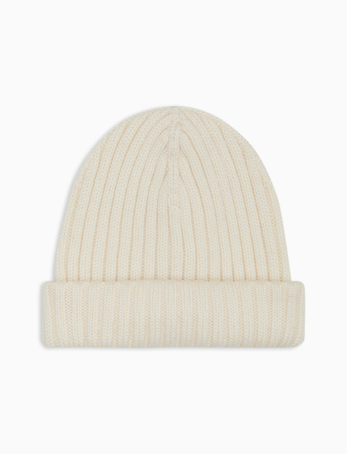 Kids' turn-up cap in white wool, silk and cashmere, plain ribbed - Accessori | Gallo 1927 - Official Online Shop