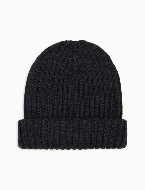 Kids' turn-up cap in gray wool, silk and cashmere, plain ribbed - Accessori | Gallo 1927 - Official Online Shop