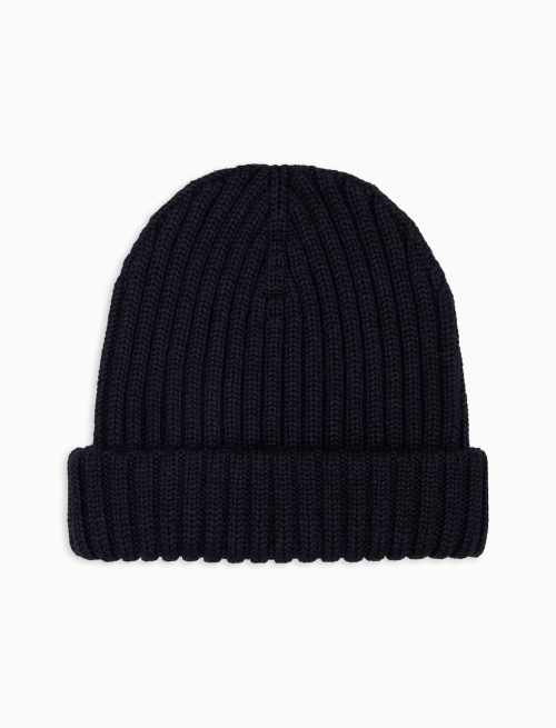 Kids' turn-up cap in blue wool, silk and cashmere, plain ribbed - Accessori | Gallo 1927 - Official Online Shop