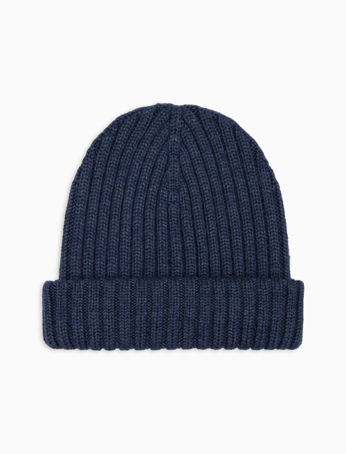 Kids' turn-up cap in blue wool, silk and cashmere with plain ribbed trim - Accessori | Gallo 1927 - Official Online Shop