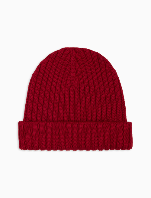 Kids' turn-up cap in red wool, silk and cashmere with plain ribbed trim - Accessori | Gallo 1927 - Official Online Shop