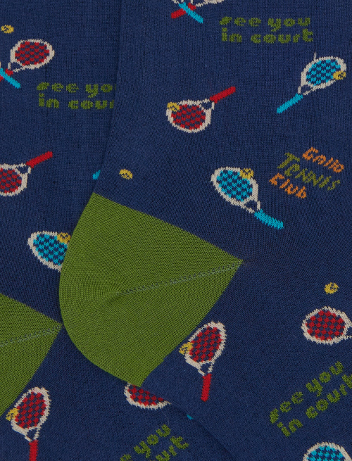 Men's short socks in blue cotton with tennis pattern - New In | Gallo 1927 - Official Online Shop