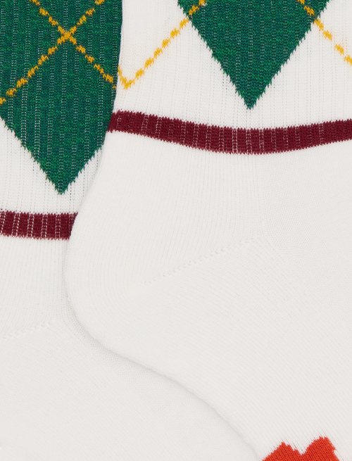 Unisex short socks in white cotton terry with diamond pattern - New In | Gallo 1927 - Official Online Shop
