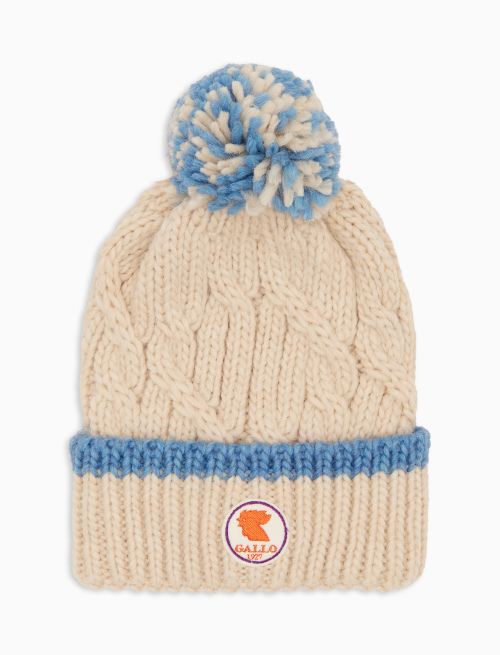 Berretto con risvolto unisex bianco motivo treccia tinta unita - Accessori | Gallo 1927 - Official Online Shop