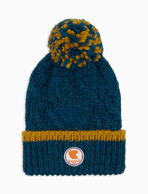 Berretto con risvolto unisex blu motivo treccia tinta unita - Accessori | Gallo 1927 - Official Online Shop
