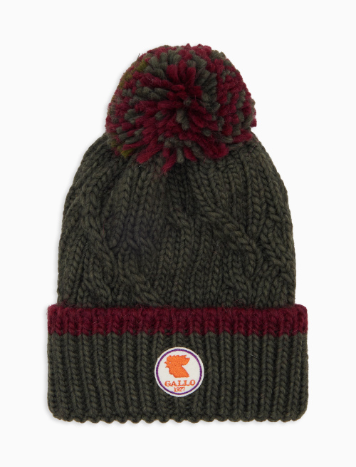 Berretto con risvolto unisex verde motivo treccia tinta unita - Accessori | Gallo 1927 - Official Online Shop