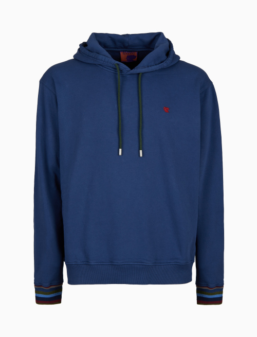Unisex garment-dyed blue cotton hoodie - Abbigliamento | Gallo 1927 - Official Online Shop