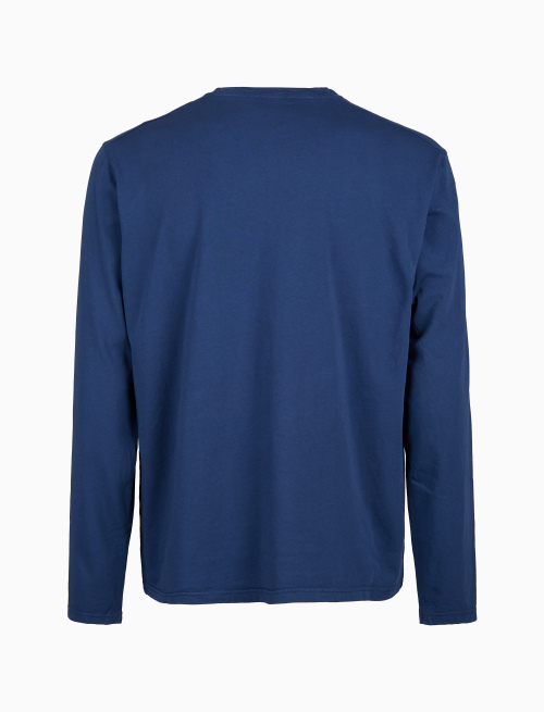 T-shirt maniche lunghe uomo cotone blu tinto capo e taschino pile multicolor - T-Shirts | Gallo 1927 - Official Online Shop