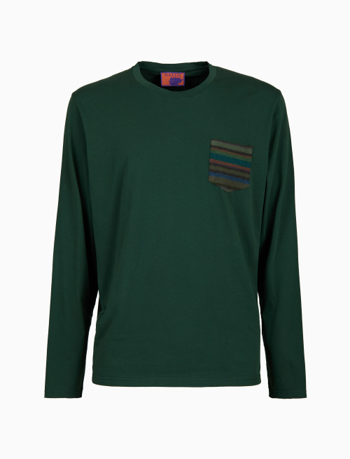 T-shirt maniche lunghe uomo cotone verde tinto capo e taschino pile multicolor - T-Shirts | Gallo 1927 - Official Online Shop