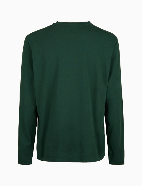 T-shirt maniche lunghe uomo cotone verde tinto capo e taschino pile multicolor - T-Shirts | Gallo 1927 - Official Online Shop