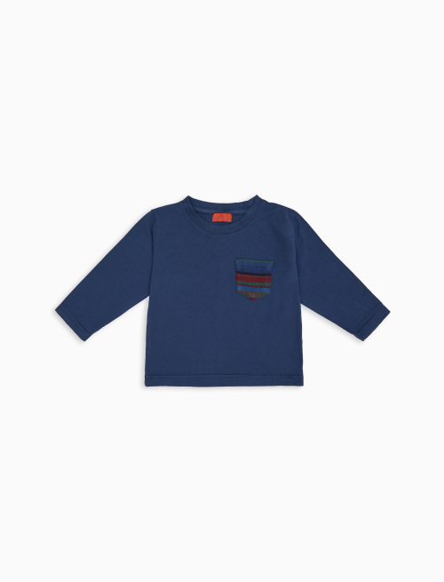 T-shirt maniche lunghe bambino cotone blu tinto capo e taschino pile multicolor - Abbigliamento Bambino | Gallo 1927 - Official Online Shop