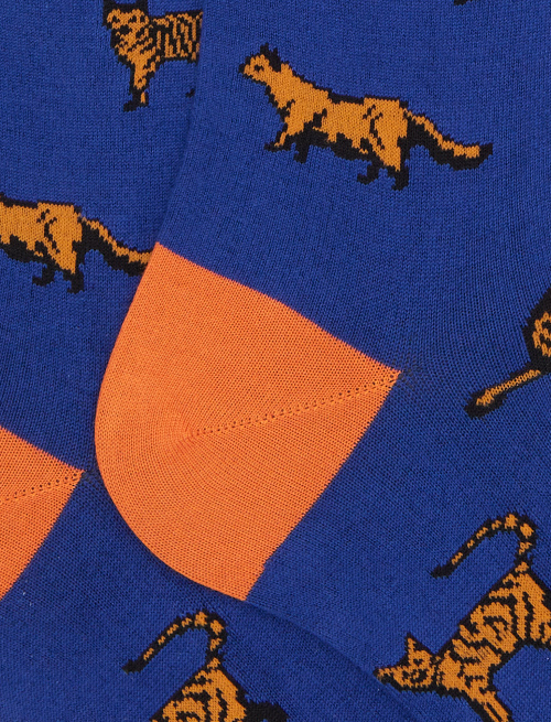 Women's long socks in blue cotton with cat pattern - Socks | Gallo 1927 - Official Online Shop