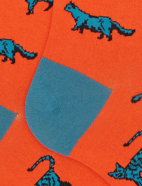 Women's long socks in orange cotton with cat pattern - Socks | Gallo 1927 - Official Online Shop
