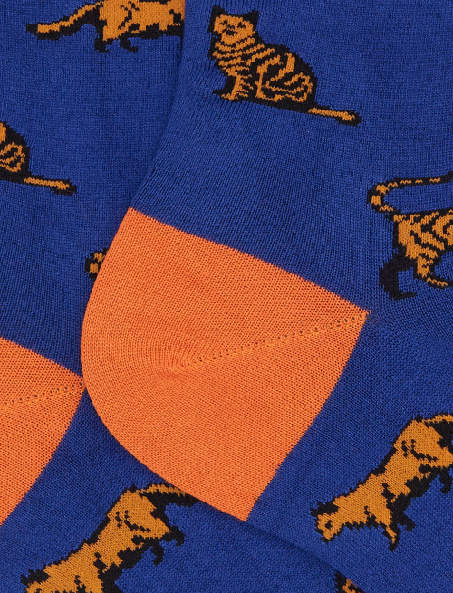 Women's short socks in blue cotton with cat pattern - Socks | Gallo 1927 - Official Online Shop