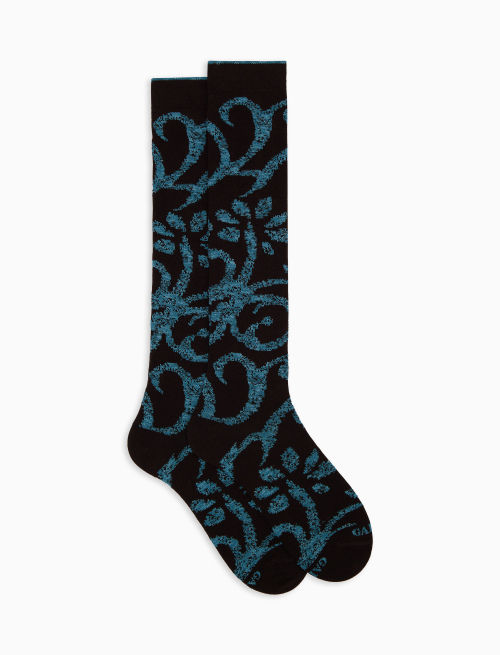Women's long cotton socks in brown brocade pattern - Socks | Gallo 1927 - Official Online Shop