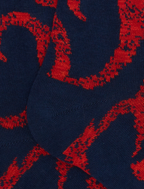 Women's long cotton socks in blue brocade pattern - Socks | Gallo 1927 - Official Online Shop