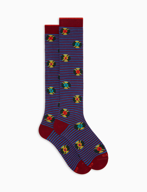 Women's long socks in burgundy cotton with vinyl record pattern - Long | Gallo 1927 - Official Online Shop