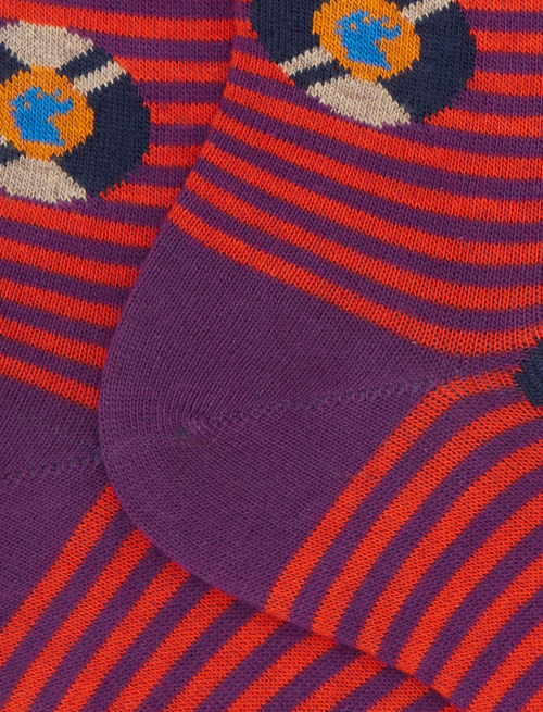 Women's short socks in purple cotton with vinyl record pattern - Short | Gallo 1927 - Official Online Shop