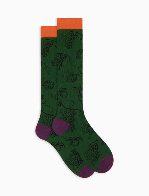Women's long socks in green cotton with grape pattern - Socks | Gallo 1927 - Official Online Shop