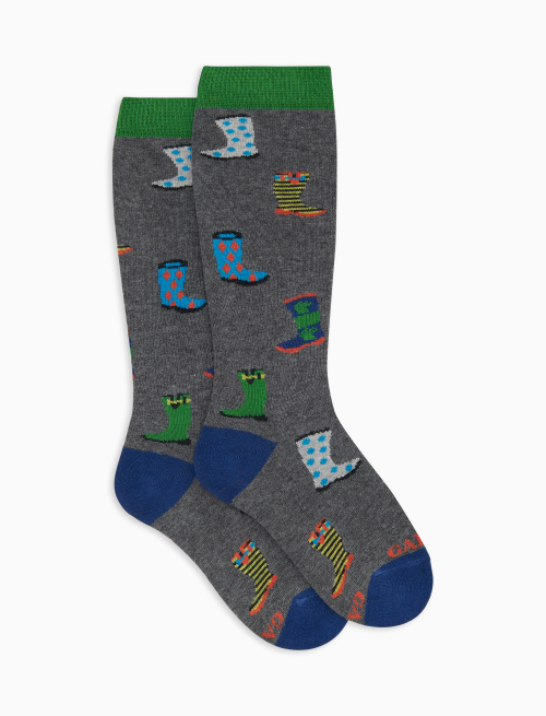 Children's long socks in gray cotton with rain boot pattern - Long | Gallo 1927 - Official Online Shop