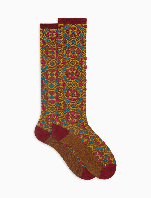 Women's long viscose socks with burgundy tile pattern - Woman | Gallo 1927 - Official Online Shop