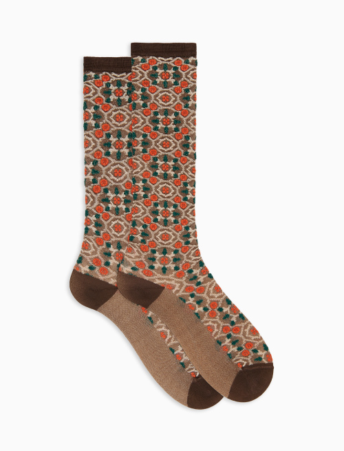 Women's long viscose socks with brown tile pattern - Woman | Gallo 1927 - Official Online Shop