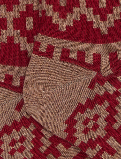 Children's long socks in burgundy cotton with Christmas Greek pattern - Long | Gallo 1927 - Official Online Shop