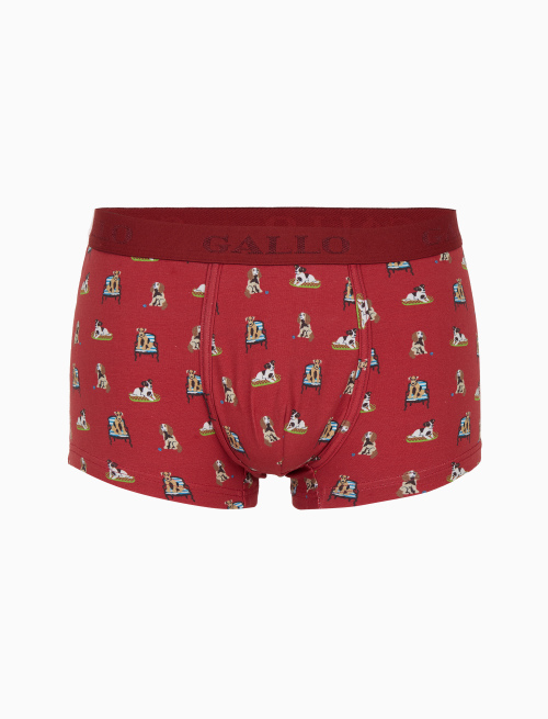 Men’s burgundy cotton boxer shorts with dog pattern - Underwear | Gallo 1927 - Official Online Shop