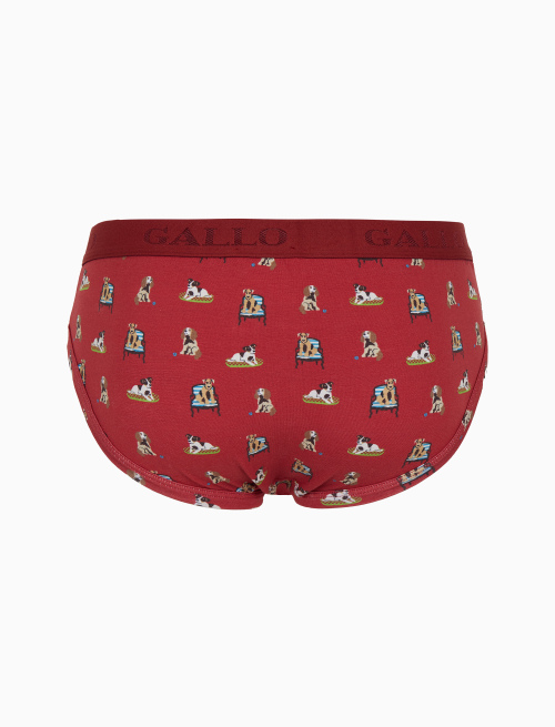 Men’s burgundy cotton briefs with dog pattern - Underwear | Gallo 1927 - Official Online Shop