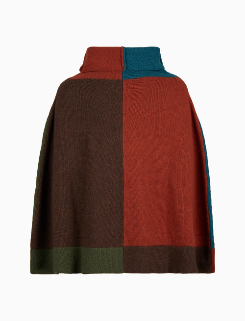Women’s green wool poncho with color block pattern - Woman | Gallo 1927 - Official Online Shop