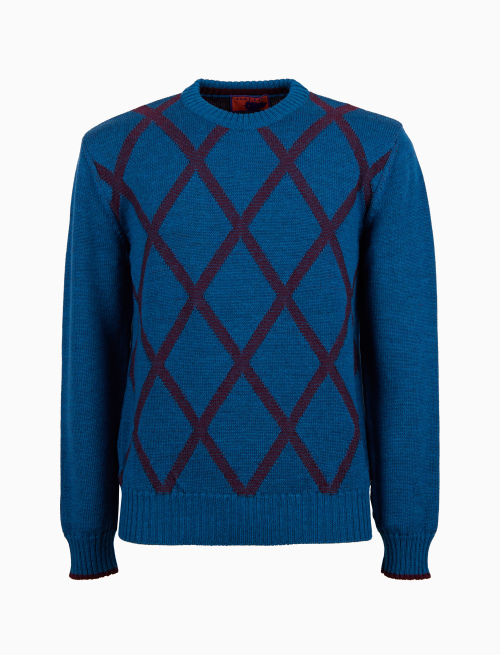 Pull girocollo uomo lana azzurro fantasia rombi - Maglieria | Gallo 1927 - Official Online Shop