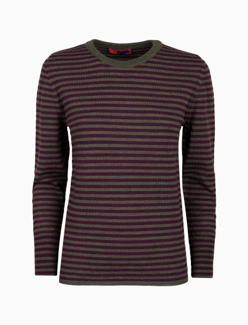 Pull girocollo donna lana verde righe bicolore - Maglieria | Gallo 1927 - Official Online Shop