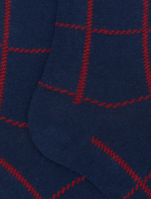 Women's long socks in blue cotton with window pane pattern - Woman | Gallo 1927 - Official Online Shop