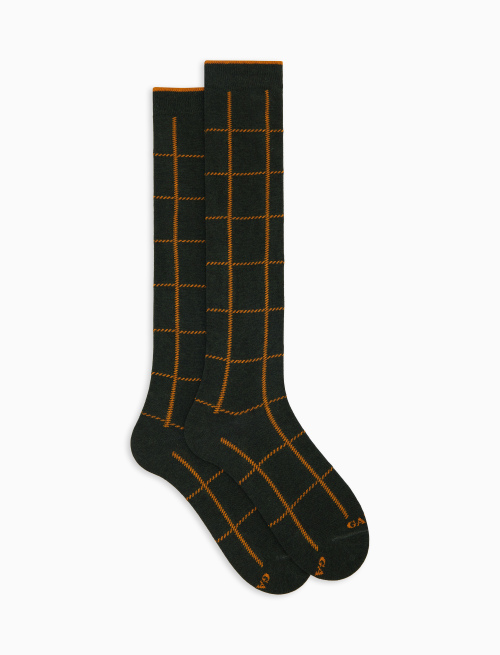 Women's long socks in green cotton with window pane pattern - Woman | Gallo 1927 - Official Online Shop