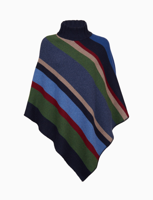 Poncho donna lana, viscosa e cashmere blu righe multicolor - Abbigliamento | Gallo 1927 - Official Online Shop