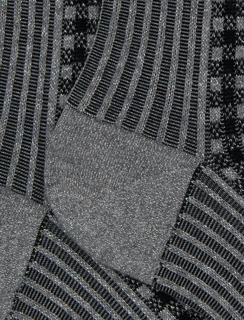 Women's short socks in gray cotton with twin rib and micro tartan pattern with glitter effect - Woman | Gallo 1927 - Official Online Shop