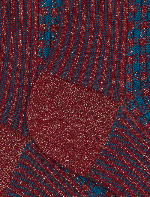 Women's short socks in red cotton with twin rib and micro tartan pattern with glitter effect - Woman | Gallo 1927 - Official Online Shop