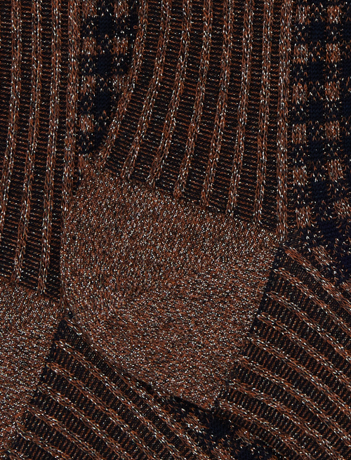 Women's short socks in brown cotton with twin rib and micro tartan pattern with glitter effect - Woman | Gallo 1927 - Official Online Shop